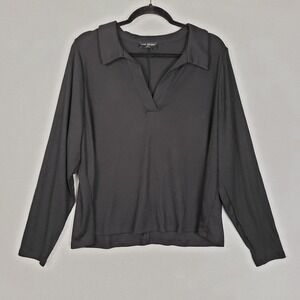 Lane Bryant Plus Size‎ 22/24 Long Sleeve Collared Top Black Ribbed Office Casual